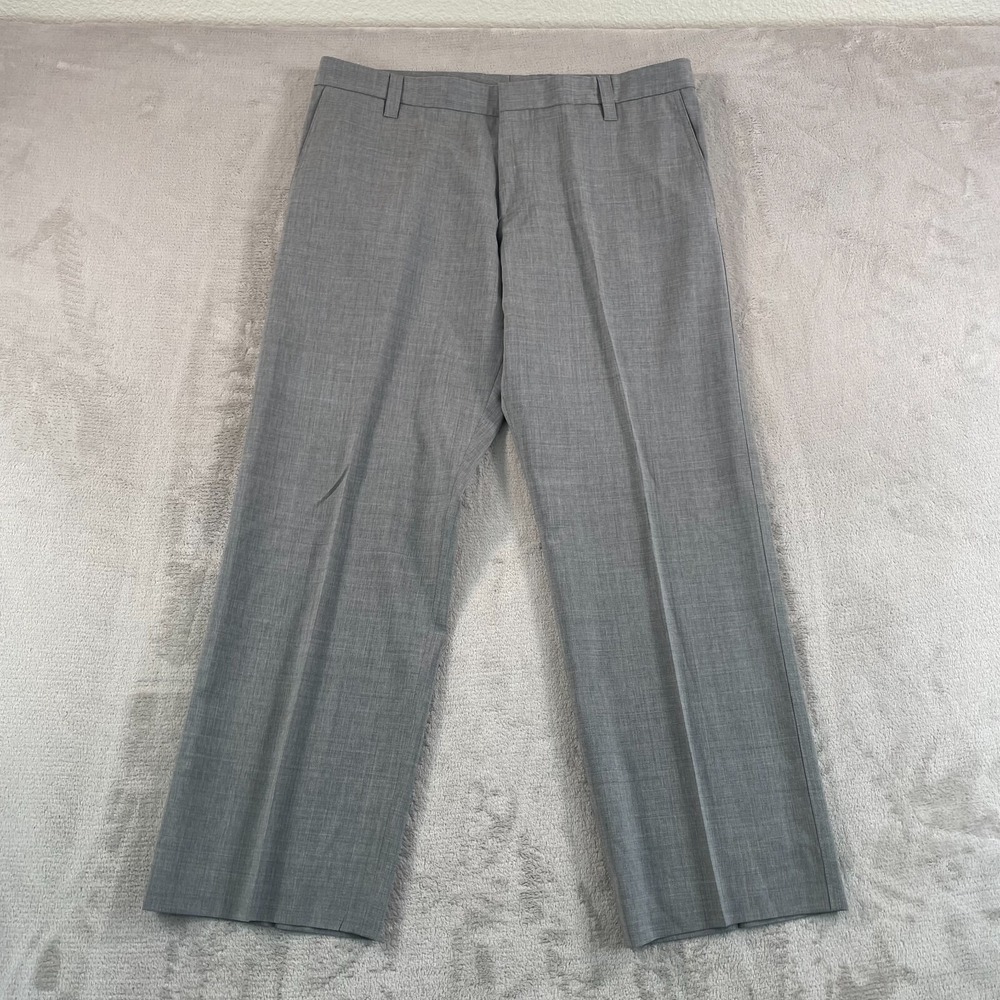 Hugo Boss Dress Pants Trousers Men 36Rx29.5 Grey Wool Straight Leg Designer NWOT